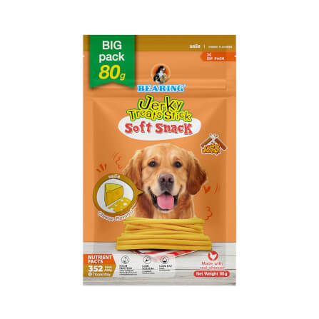 ขนมสุนัข BEARING เนื้อไก่อัดแท่ง สูตร JERKY TREATS SOFT SNACK รสชีส ขนาด 80G_0